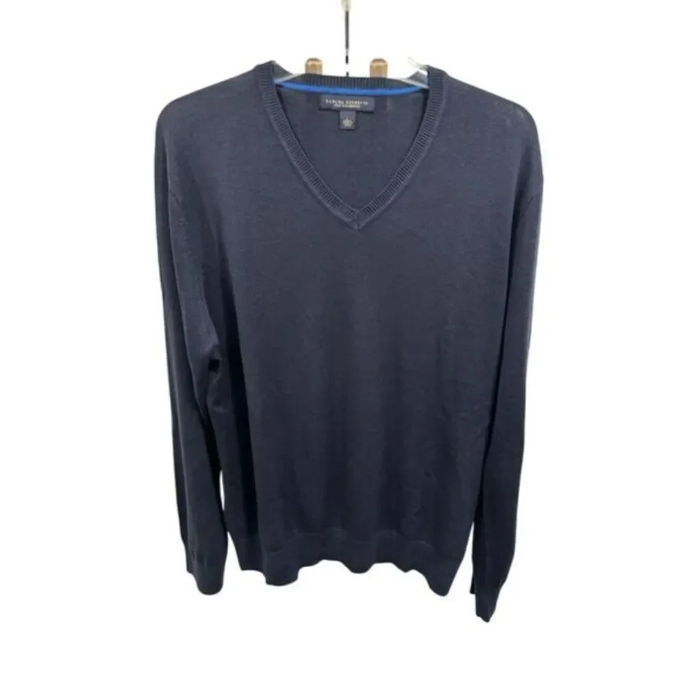 Banana Republic Men’s Sz L silk cashmere Navy V-Neck Pullover Sweater AK95‎